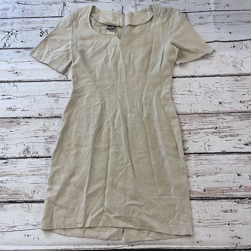Vintage Knapp Studio Cal Linen Blend Khaki Maxi Dress Size 7 Made In USA Womens